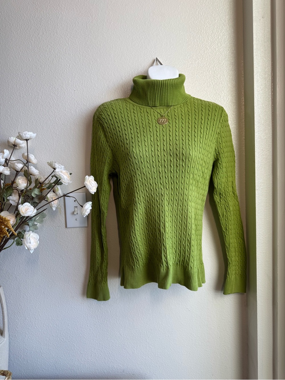 PRIA Cable-Knit Turtleneck Sweater in Green - Women